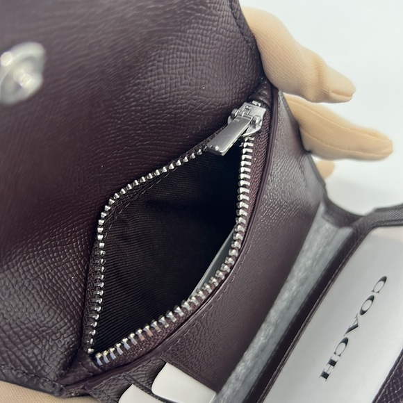 Coach Small Trifold Wallet Silver/Chalk Black Multi - Picture 10 of 15